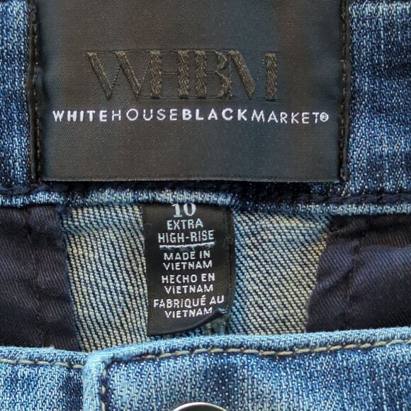 White House Black Market Blue Denim Jeans Sz 10 Wide Leg Extra High-Rise Soft - Picture 6 of 14